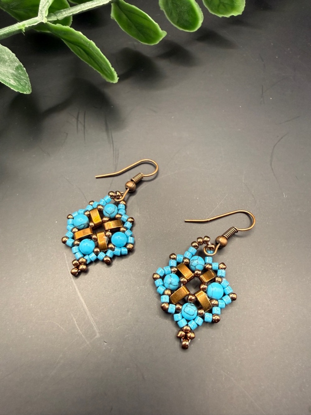 Handcrafted Turquoise Beaded Drop Earrings - Unbranded